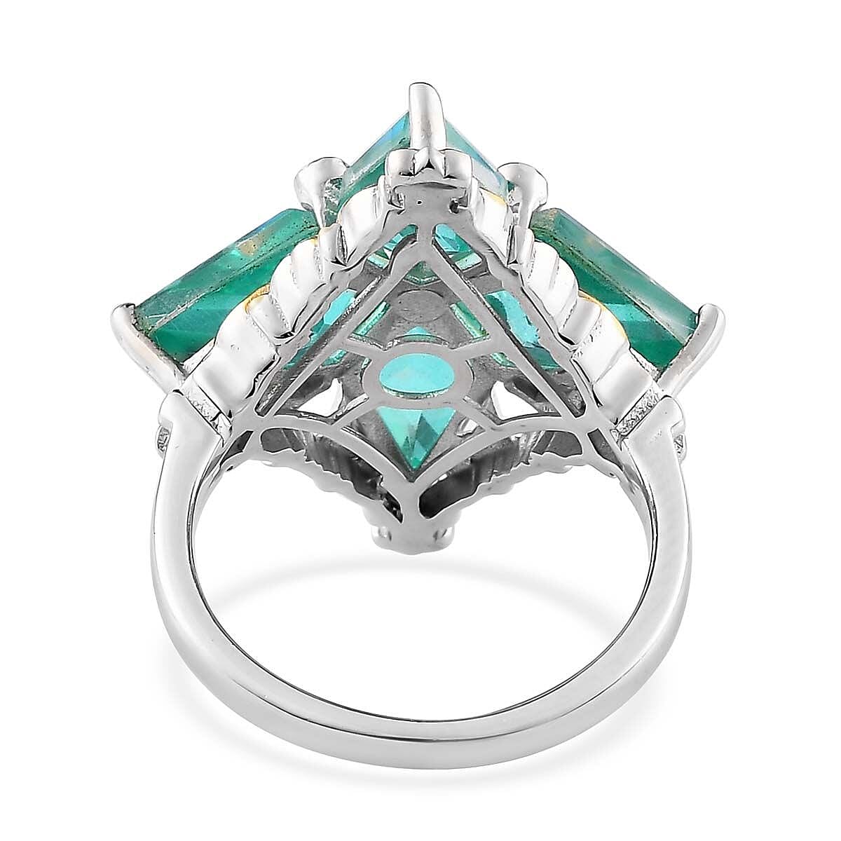 eacock Quartz (Triplet) and White Zircon Ring in Vermeil YG and Platinum Over Sterling Silver 6.15 ctw (Del. in 7-10 Days) image number 4