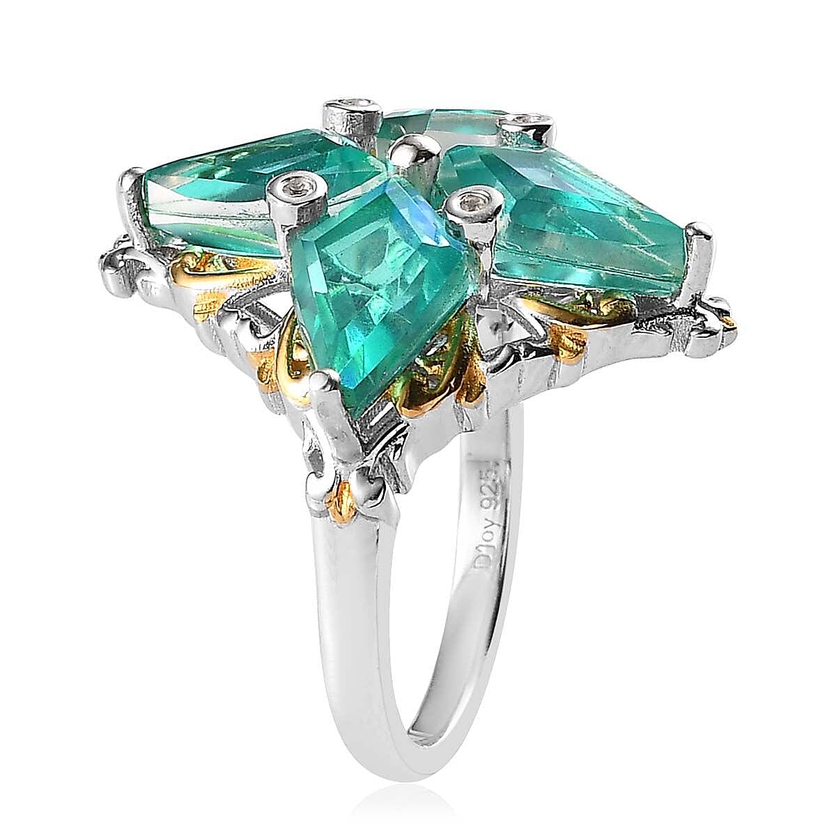 Peacock Quartz (Triplet) and White Zircon Ring in Vermeil YG and Platinum Over Sterling Silver (Size 8.0) 6.15 ctw image number 3