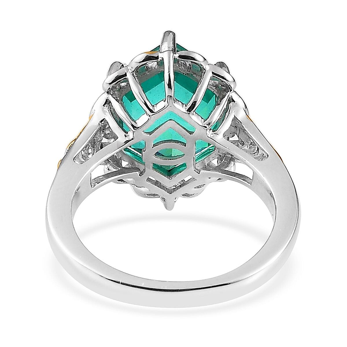 Peacock Quartz (Triplet) Solitaire Ring in Vermeil YG and Platinum Over Sterling Silver (Size 10.0) 5.90 ctw