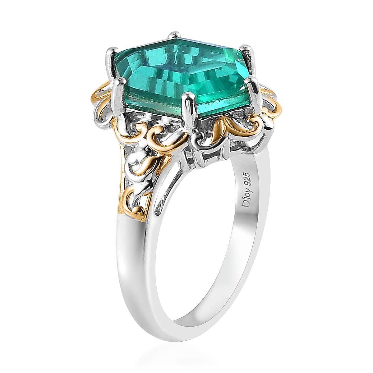 Peacock Quartz (Triplet) Solitaire Ring in Vermeil YG and Platinum Over Sterling Silver (Size 8.0) 5.90 ctw image number 3