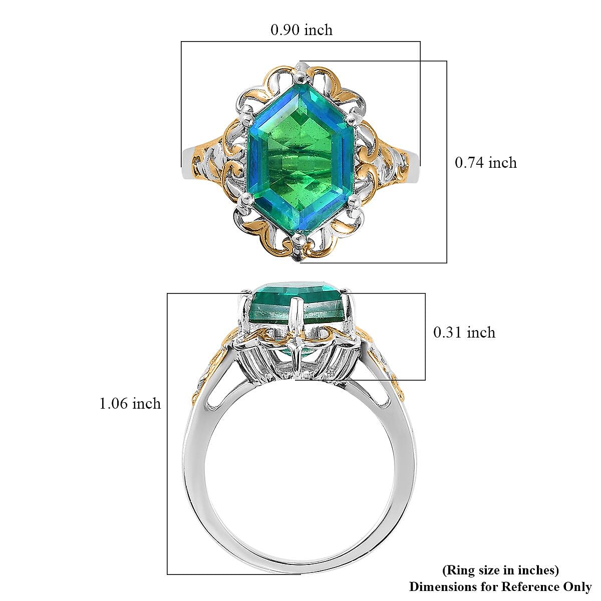 Peacock Quartz (Triplet) Solitaire Ring in Vermeil YG and Platinum Over Sterling Silver (Size 9.0) 5.90 ctw image number 5