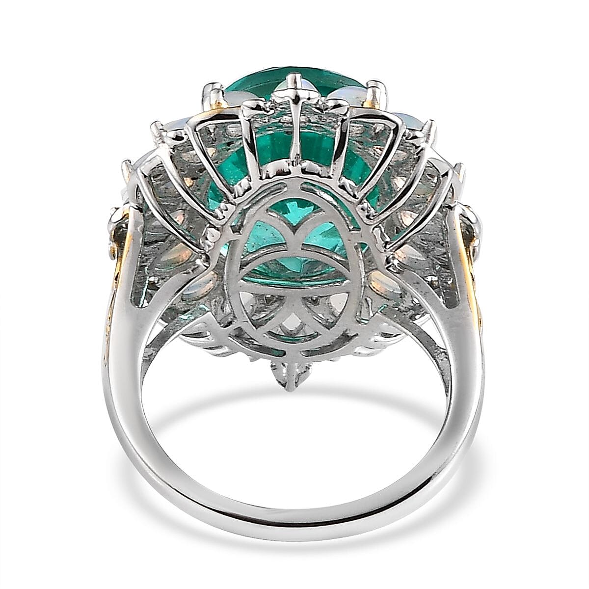 Peacock Quartz (Triplet) and Ethiopian Welo Opal Halo Ring in Vermeil YG and Platinum Over Sterling Silver (Size 10.0) 11.90 ctw