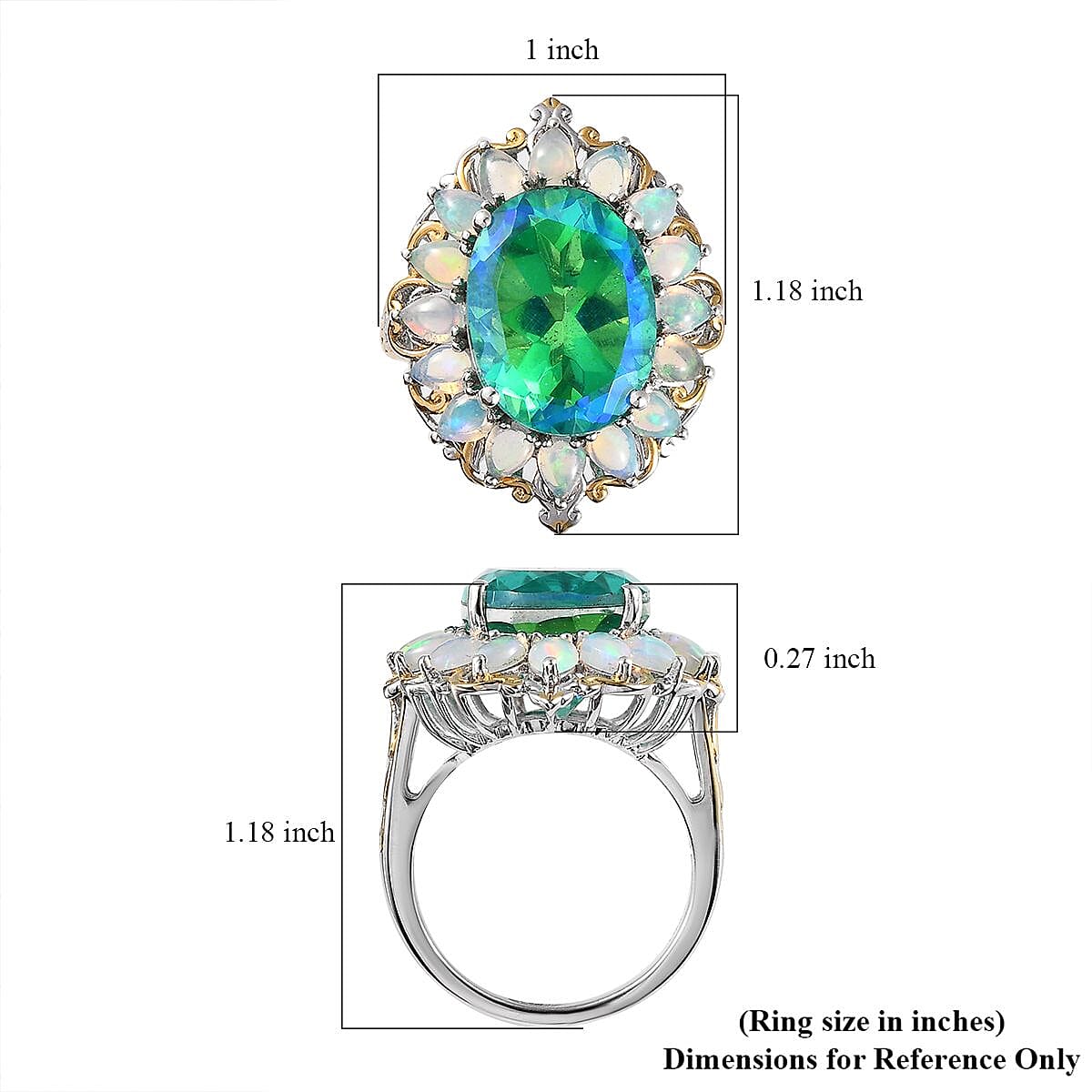 Peacock Quartz (Triplet) and Ethiopian Welo Opal Halo Ring in Vermeil YG and Platinum Over Sterling Silver (Size 7.0) 11.90 ctw image number 5