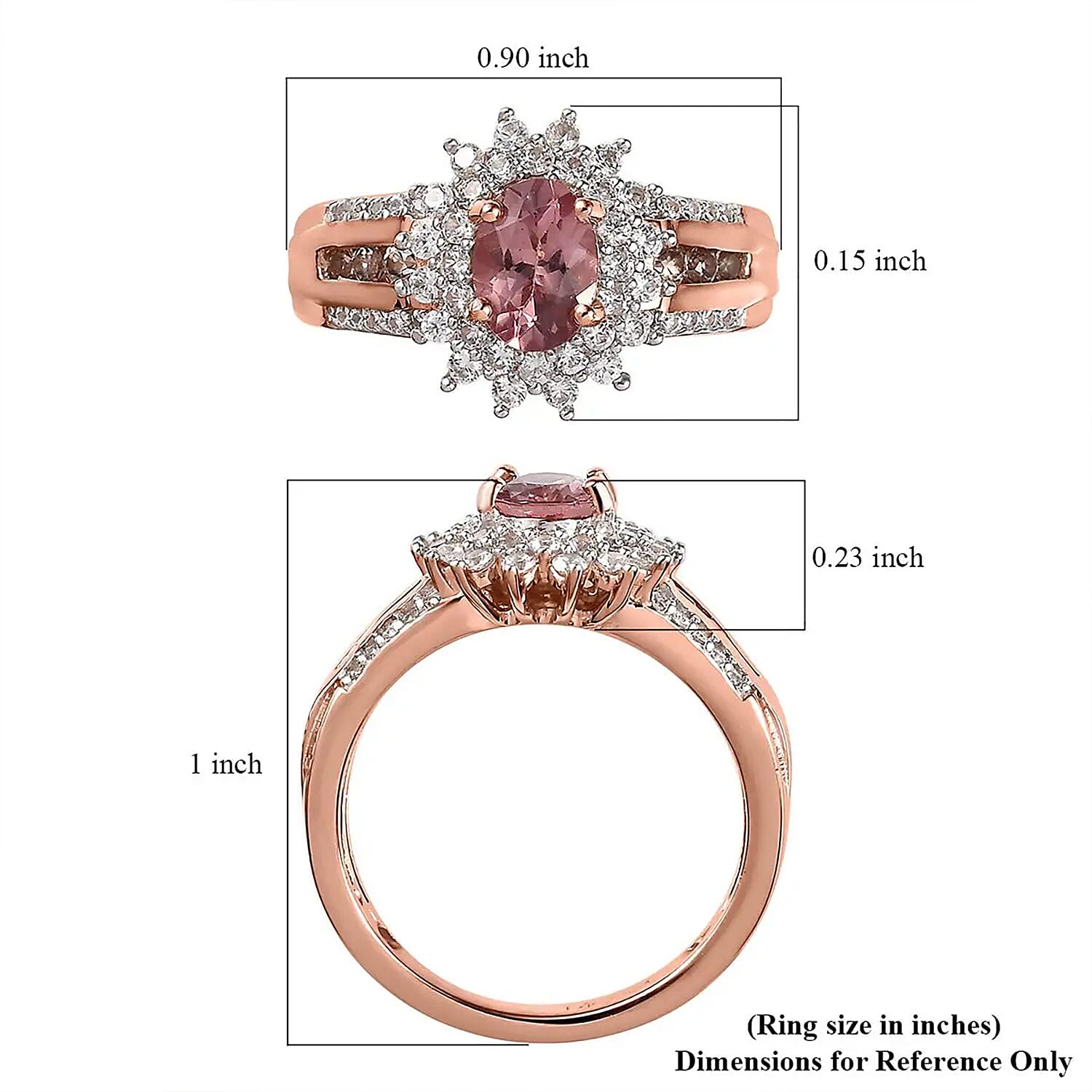 Blush Apatite, White and Champagne Zircon Sunburst Ring in Vermeil Rose Gold Over Sterling Silver (Size 10.0) 1.60 ctw
