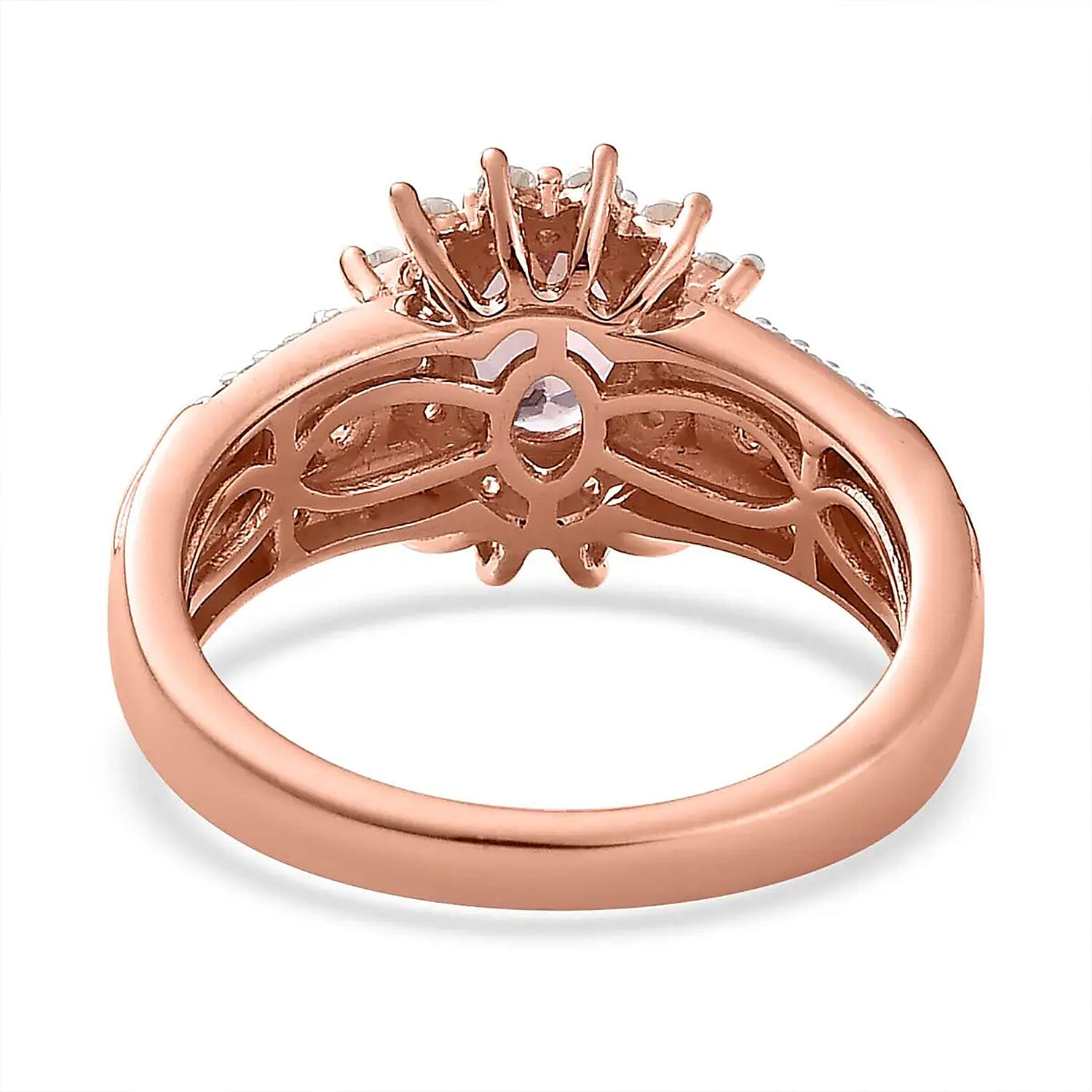 Blush Apatite, White and Champagne Zircon Sunburst Ring in Vermeil Rose Gold Over Sterling Silver (Size 10.0) 1.60 ctw