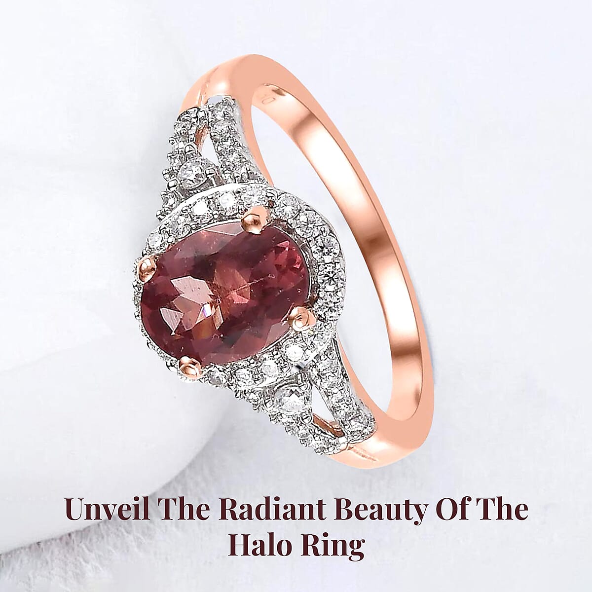 Blush Apatite and Moissanite Halo Ring in Vermeil Rose Gold Over Sterling Silver 1.70 ctw image number 2