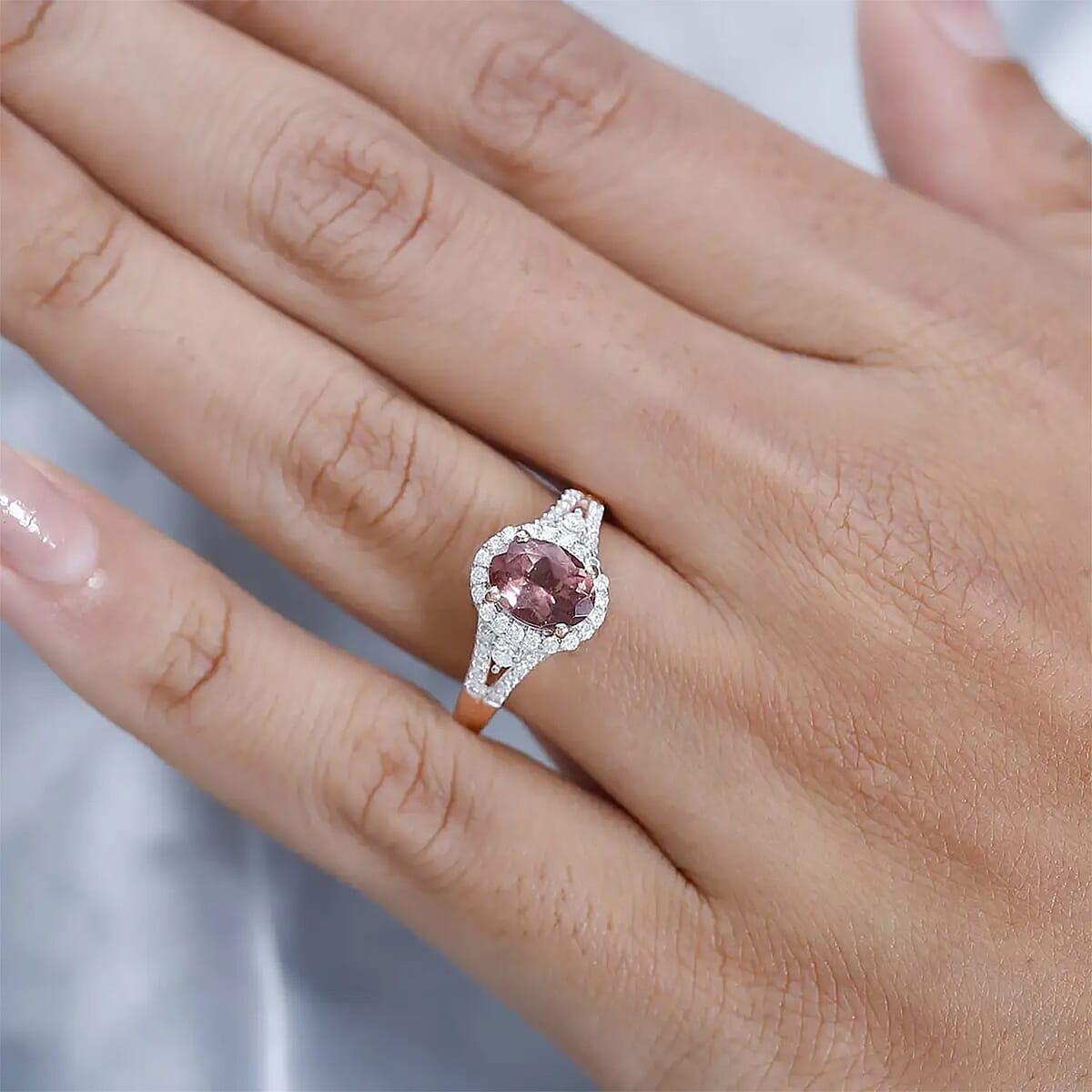 Blush Apatite and Moissanite Halo Ring in Vermeil Rose Gold Over Sterling Silver 1.70 ctw image number 7