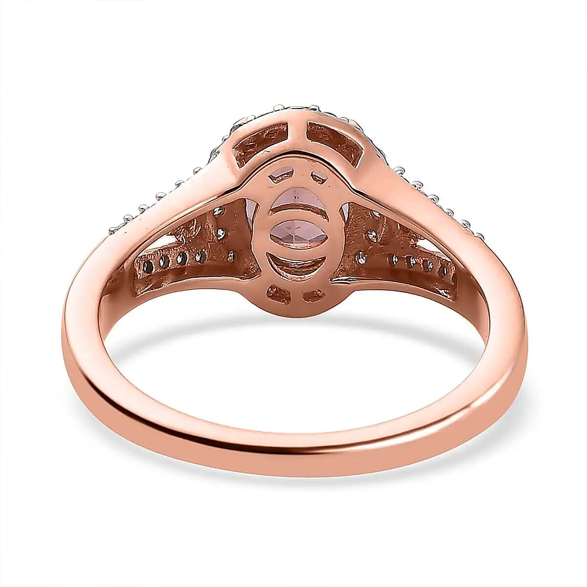 Blush Apatite and Moissanite Halo Ring in Vermeil Rose Gold Over Sterling Silver 1.70 ctw image number 8