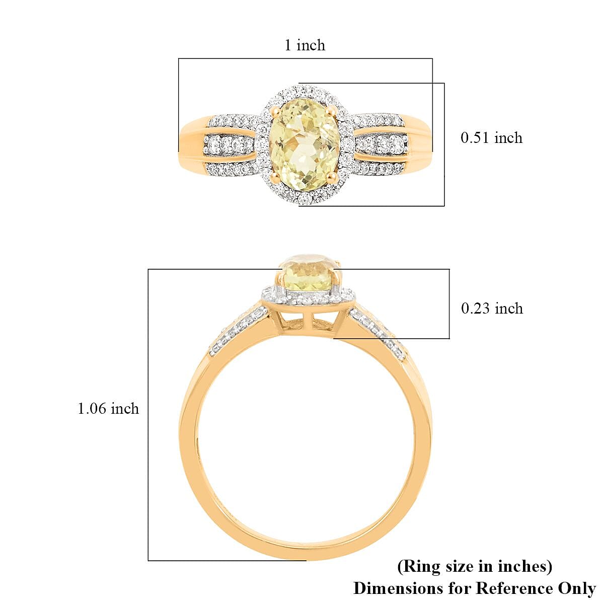 Premium Yellow Triphane, Moissanite Halo Ring in Vermeil YG Over Sterling Silver (Size 10.0) 2.10 ctw