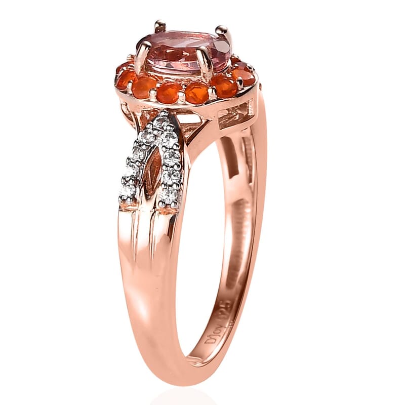 Blush Apatite and Multi Gemstone Halo Ring in Vermeil Rose Gold Over Sterling Silver (Size 10.0) 0.80 ctw