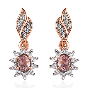 Blush Apatite and White Zircon Sunburst Earrings in Vermeil Rose Gold Over Sterling Silver 0.85 ctw