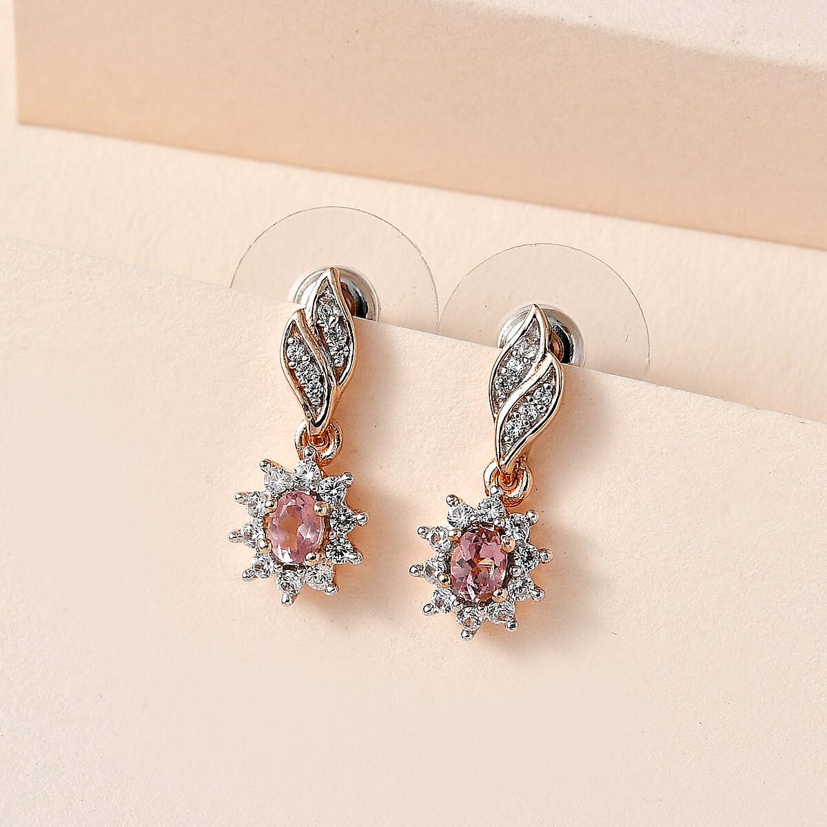 Blush Apatite and White Zircon Sunburst Earrings in Vermeil Rose Gold Over Sterling Silver 0.85 ctw image number 1