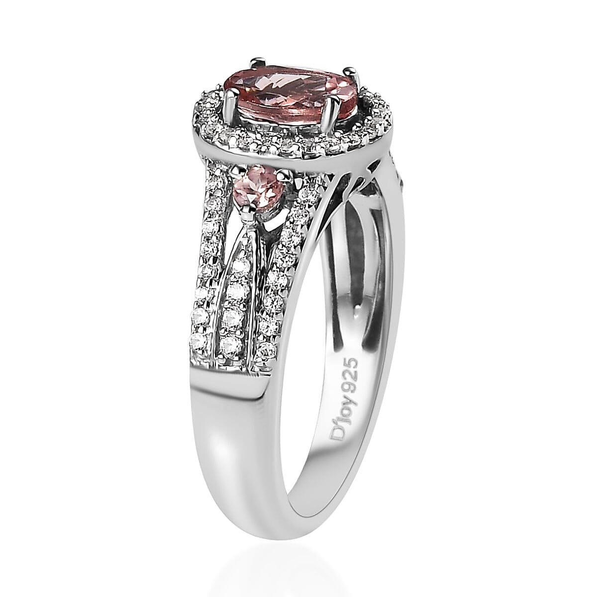 Blush Apatite, Champagne and White Zircon Ring in Platinum Over Sterling Silver (Size 10.0) 1.40 ctw image number 3