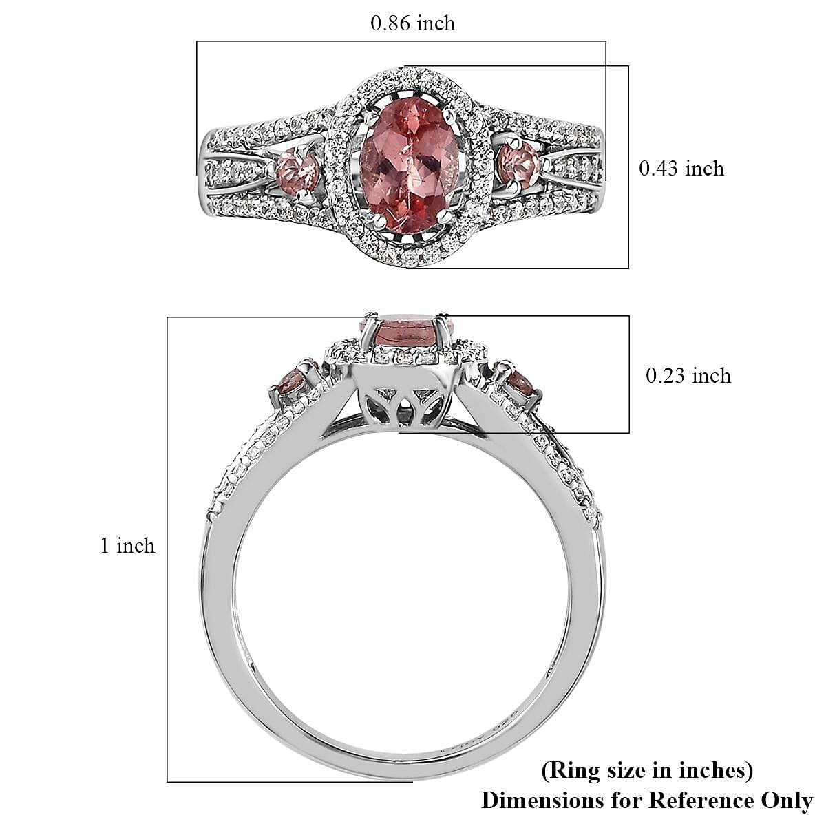 Blush Apatite, Champagne and White Zircon Ring in Platinum Over Sterling Silver (Size 10.0) 1.40 ctw image number 5