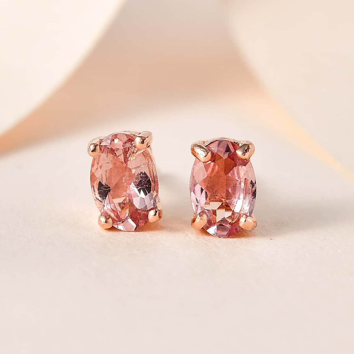 Blush Apatite Solitaire Stud Earrings in Vermeil Rose Gold Over Sterling Silver 1.00 ctw image number 1