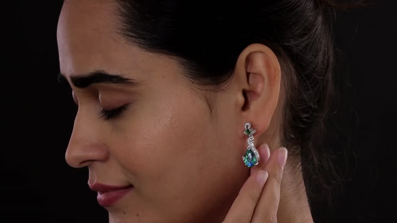 Peacock Quartz (Triplet) and Multi Gemstone Dangle Earrings in Platinum Over Sterling Silver 7.70 ctw