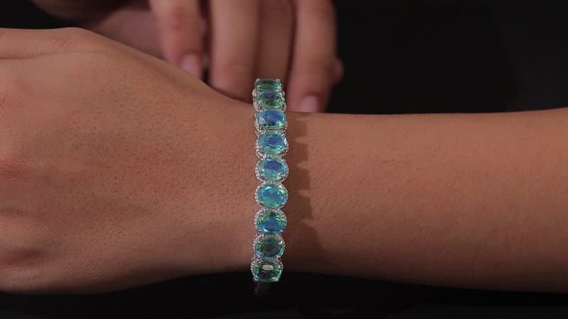 Peacock Quartz (Triplet) Bangle Bracelet in Platinum Over Sterling Silver (6.50 In) 18.90 ctw (Del. in 7-10 Days)