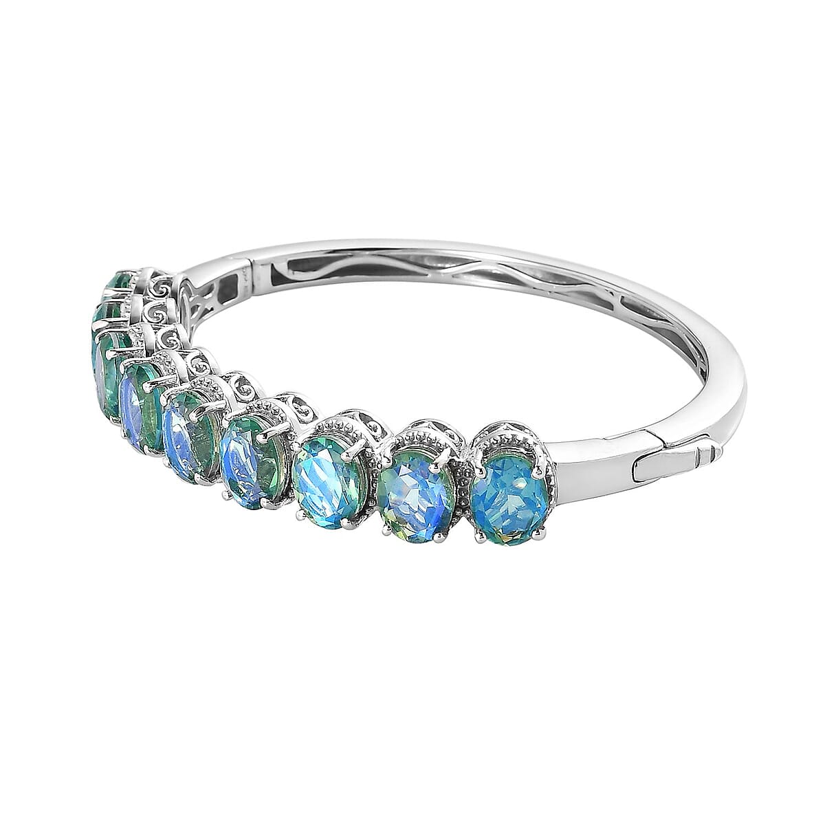 Peacock Quartz (Triplet) Bangle Bracelet in Platinum Over Sterling Silver (6.50 In) 18.90 ctw image number 3