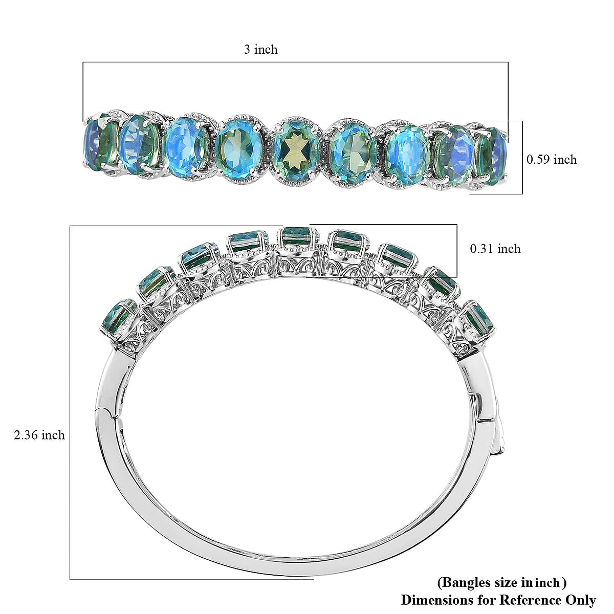 Peacock Quartz (Triplet) Bangle Bracelet in Platinum Over Sterling Silver (6.50 In) 18.90 ctw image number 5