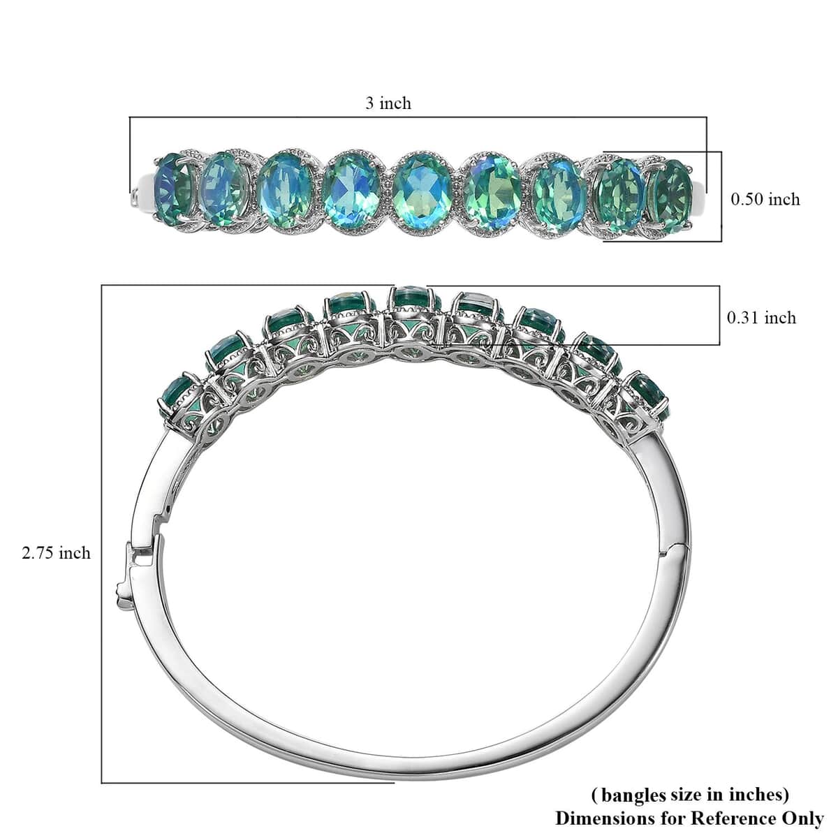 Peacock Quartz (Triplet) Bangle Bracelet in Platinum Over Sterling Silver (7.25 In) 18.90 ctw image number 5