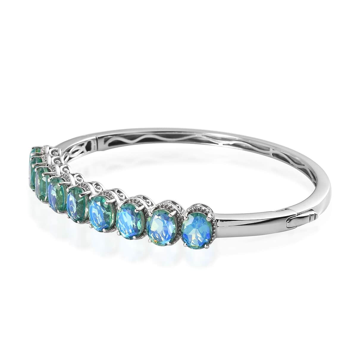 Peacock Quartz (Triplet) Bangle Bracelet in Platinum Over Sterling Silver (8.00 In) 18.90 ctw image number 3