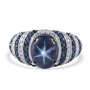 Blue Star Sapphire (DF) and Multi Gemstone Ring in Platinum Over Sterling Silver (Size 10.0) 6.15 ctw