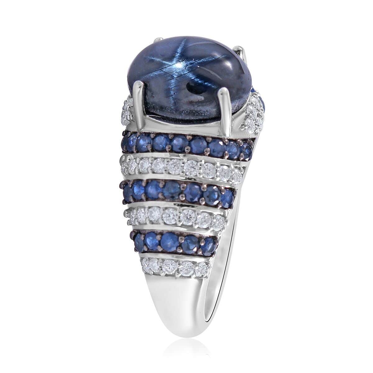 Blue Star Sapphire (DF) and Multi Gemstone Ring in Platinum Over Sterling Silver 5.90 ctw (Del. in 7-10 Days) image number 2