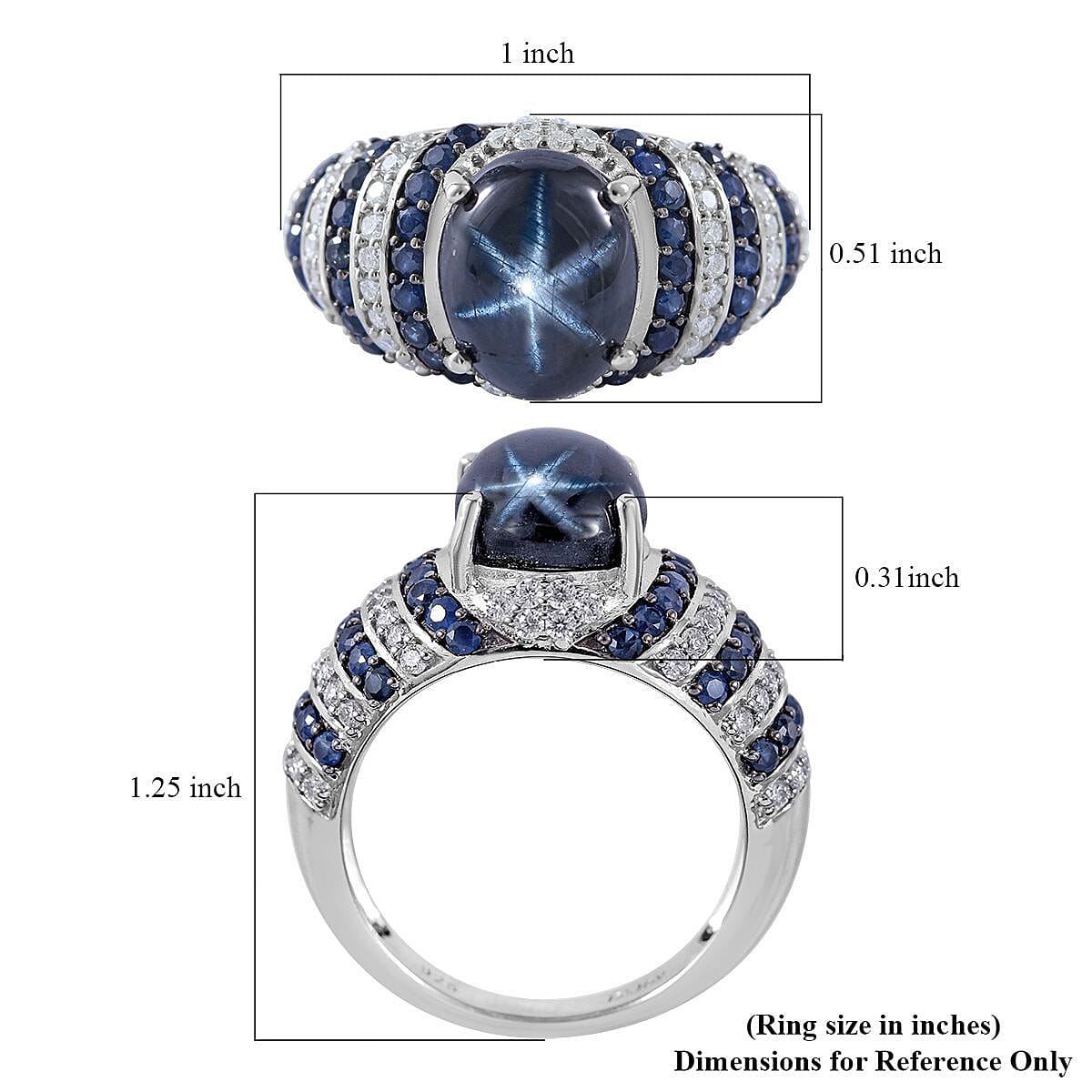 Blue Star Sapphire (DF) and Multi Gemstone Ring in Platinum Over Sterling Silver (Size 10.0) 6.15 ctw