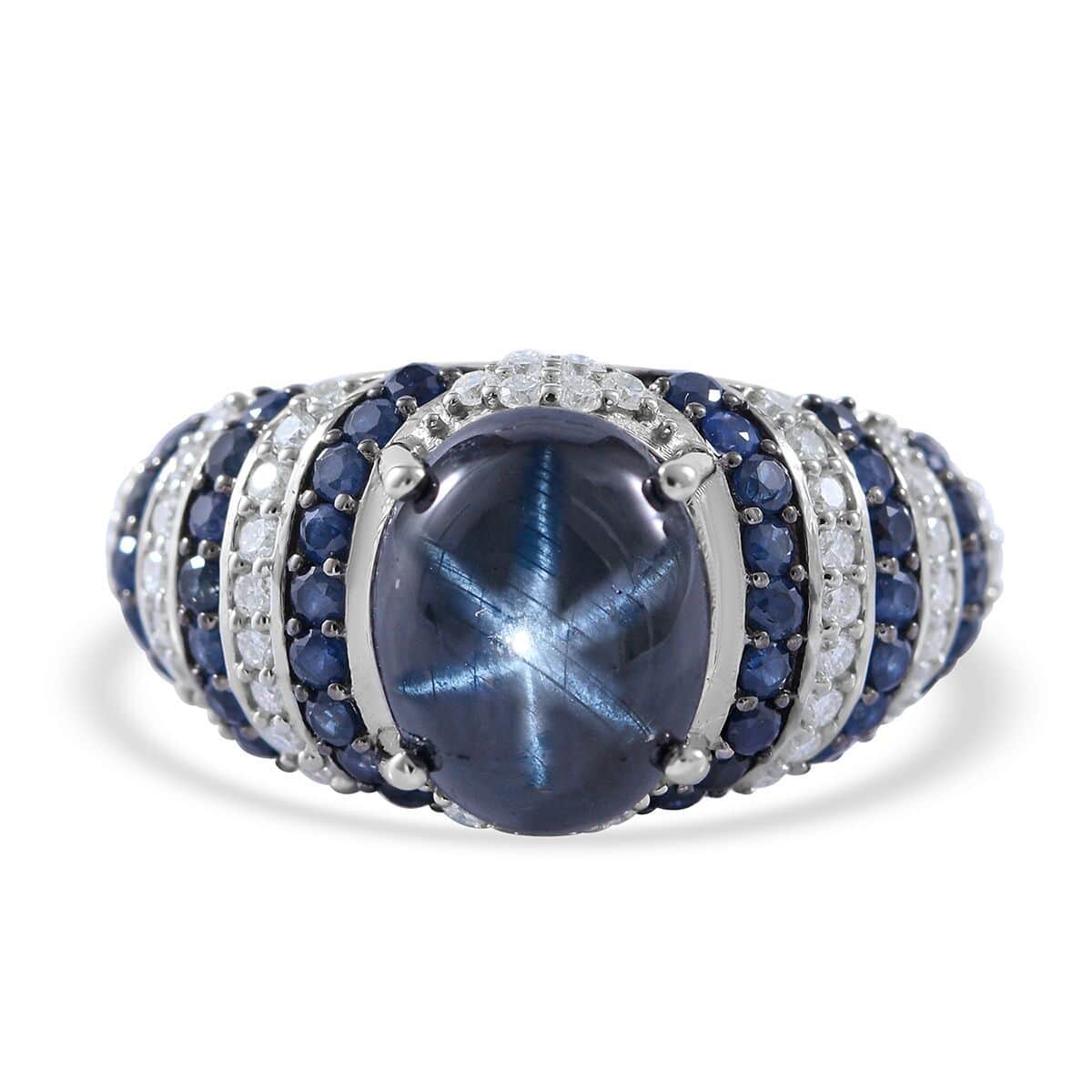 Blue Star Sapphire (DF) and Multi Gemstone Ring in Platinum Over Sterling Silver (Size 7.0) 6.15 ctw image number 0
