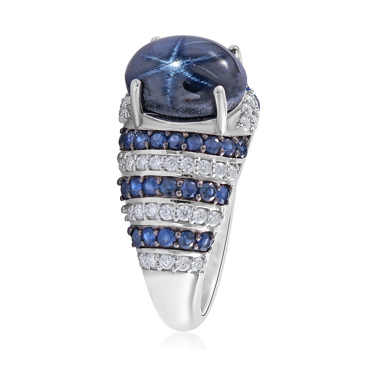 Blue Star Sapphire (DF) and Multi Gemstone Ring in Platinum Over Sterling Silver (Size 9.0) 6.15 ctw image number 2