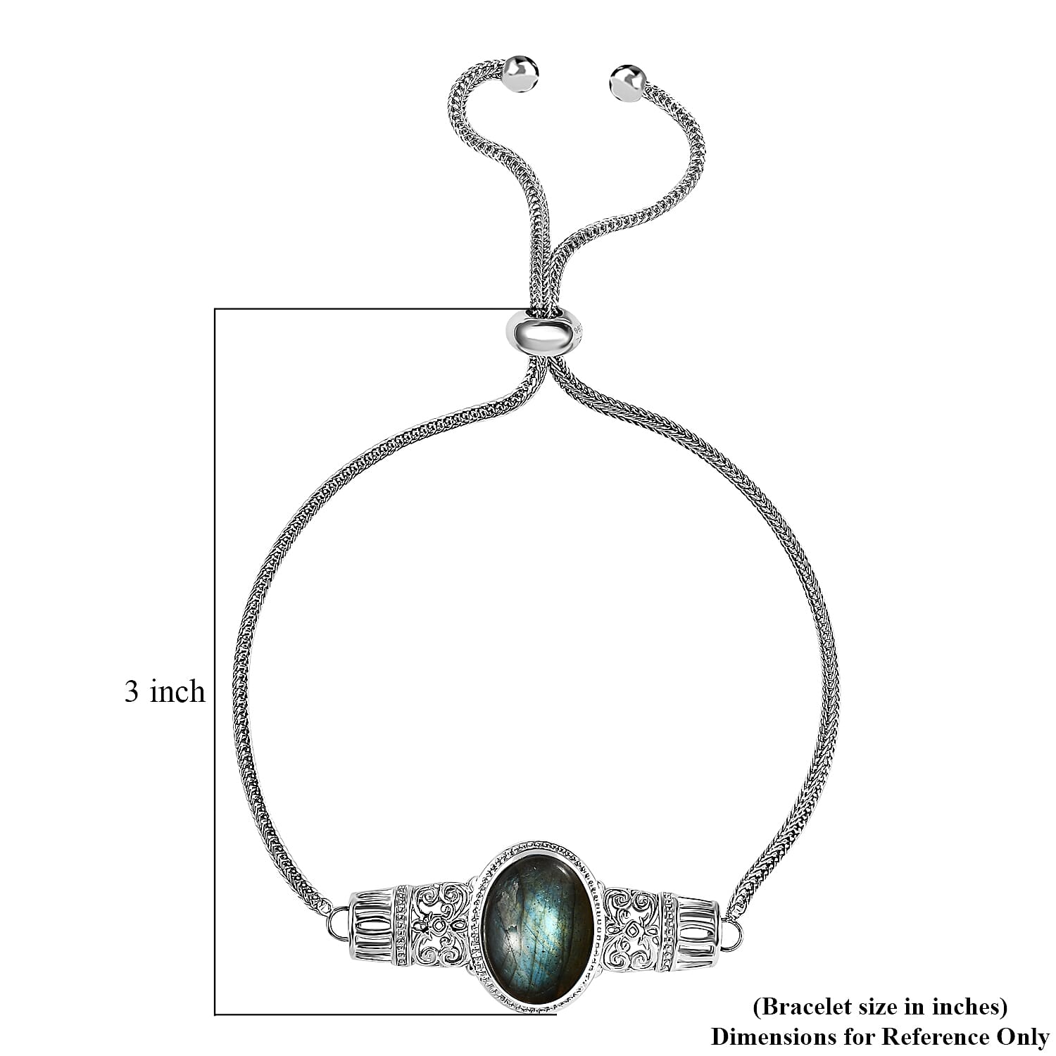 Karis Mojave Malagasy Labradorite Bolo Bracelet in Platinum Bond (10.50 In) 6.10 ctw