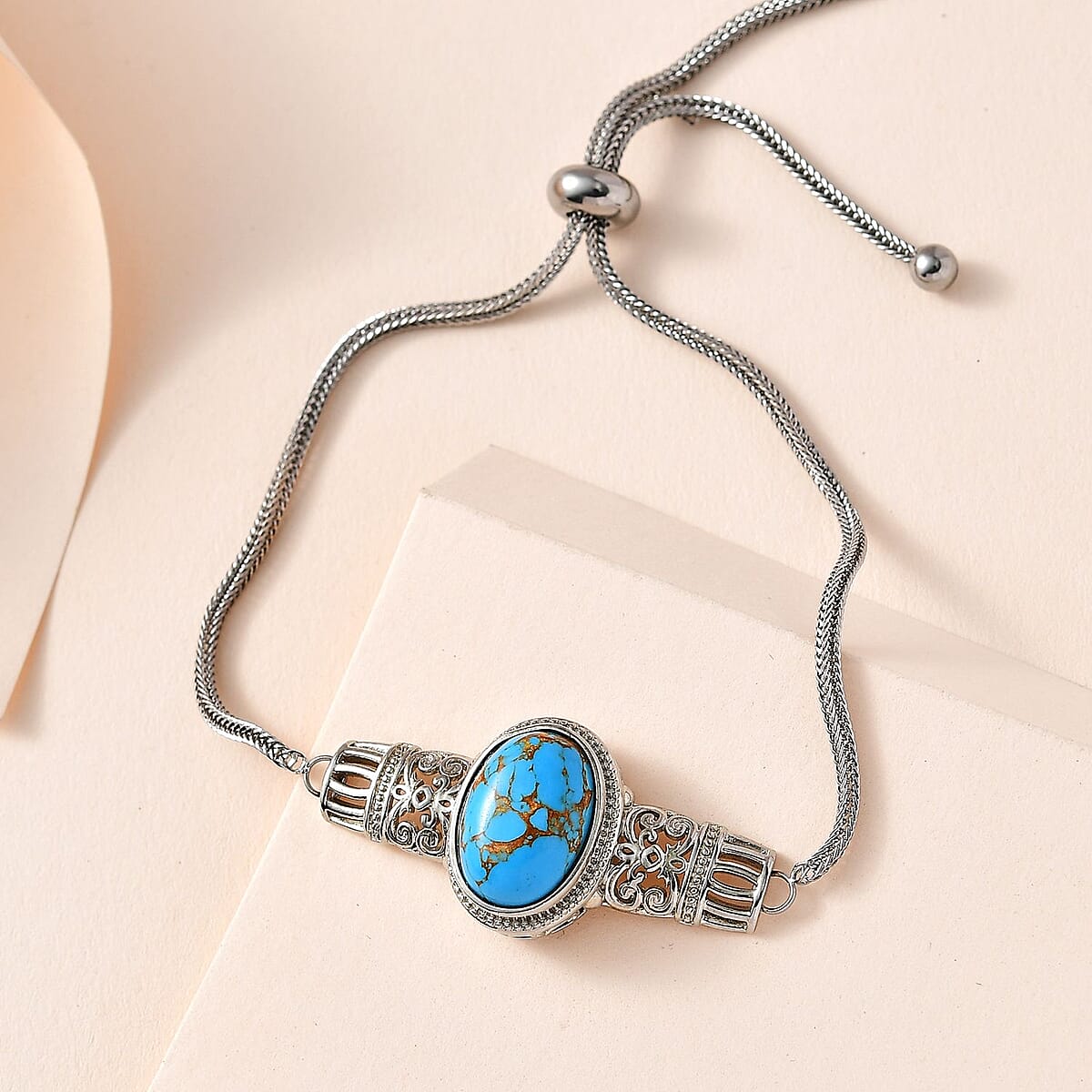 Karis Mojave Blue Turquoise Bolo Bracelet in Platinum Bond 5.85 ctw image number 1