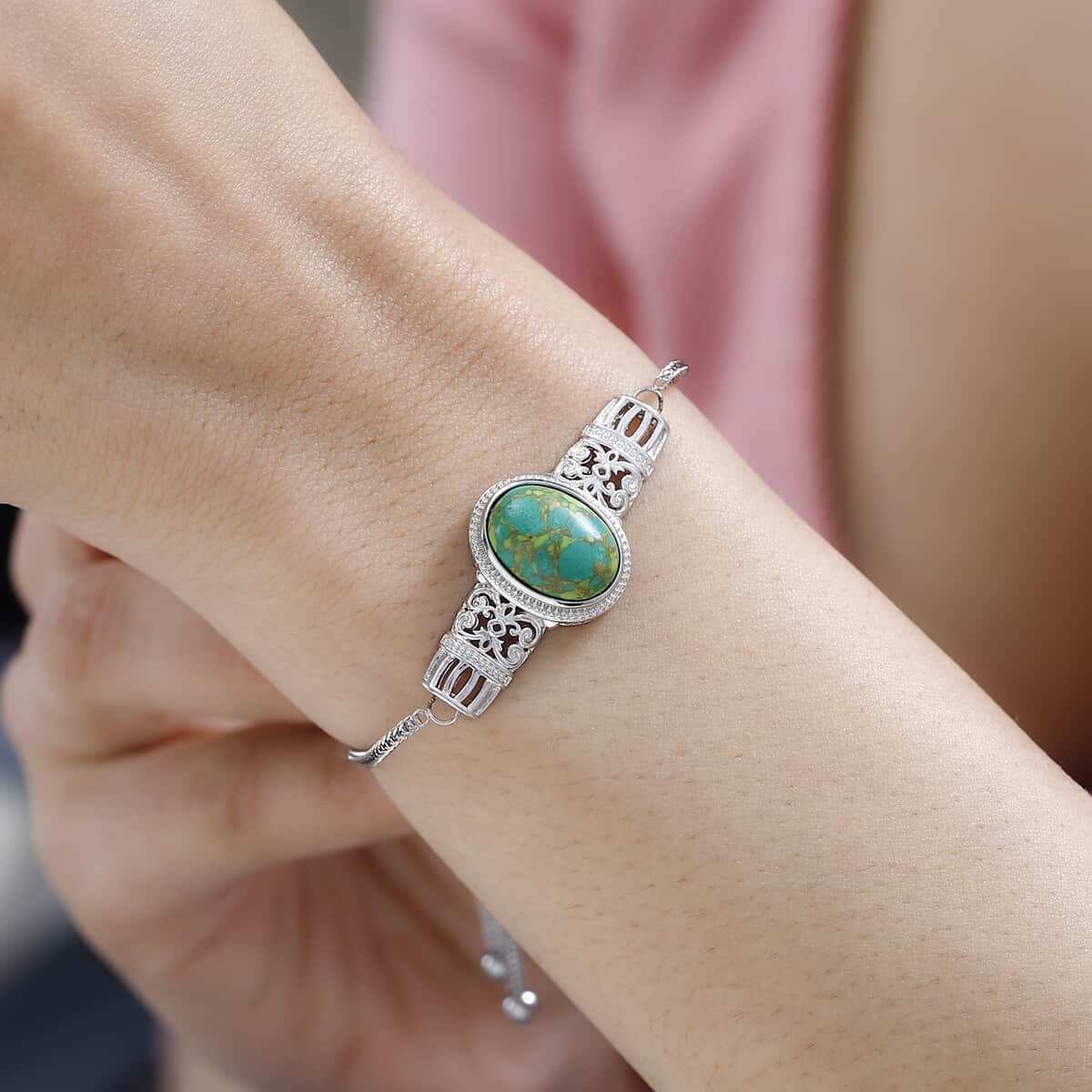 Karis Mojave Green Turquoise Bolo Bracelet in Platinum Bond 5.50 ctw image number 2