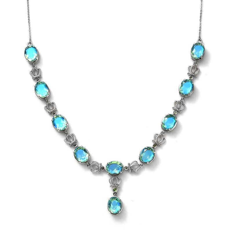 Peacock Quartz (Triplet) and Chrome Diopside Necklace 18 Inches in Platinum Over Sterling Silver 21.15 ctw