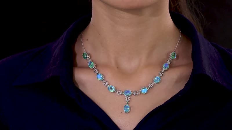 Peacock Quartz (Triplet) and Chrome Diopside Necklace 18 Inches in Platinum Over Sterling Silver 21.15 ctw