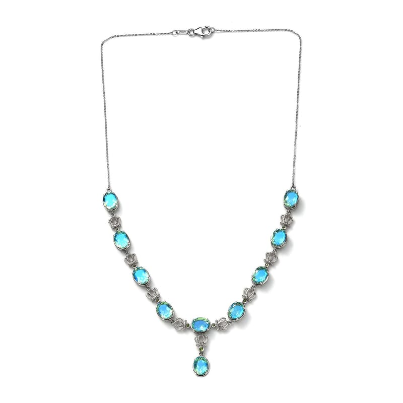 Peacock Quartz (Triplet) and Chrome Diopside Necklace 18 Inches in Platinum Over Sterling Silver 21.15 ctw