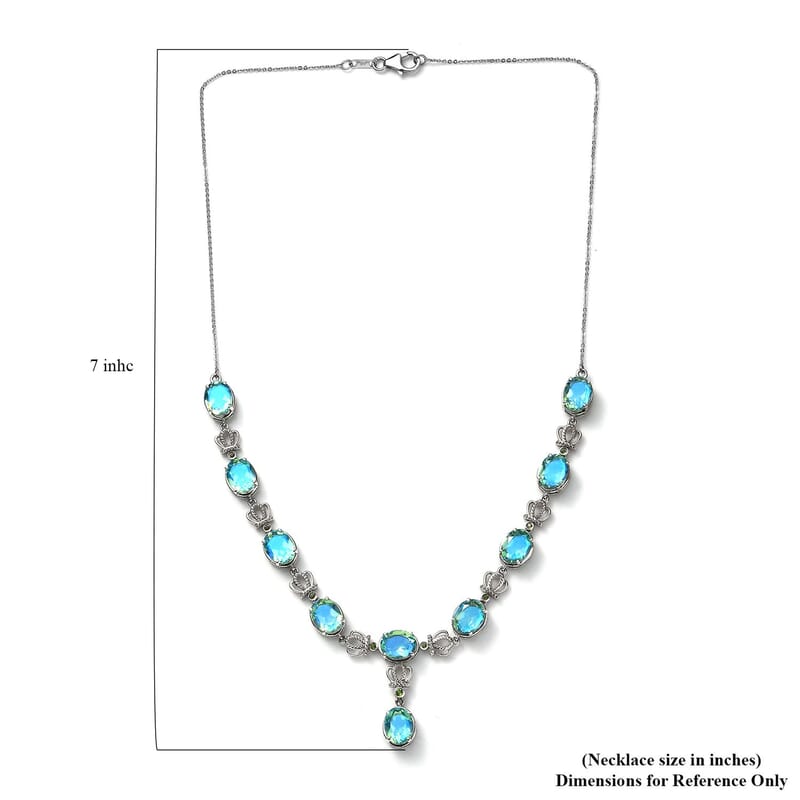 Peacock Quartz (Triplet) and Chrome Diopside Necklace 18 Inches in Platinum Over Sterling Silver 21.15 ctw