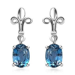 London Blue Topaz Dangle Earrings in Platinum Over Sterling Silver 1.75 ctw