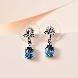 London Blue Topaz Dangle Earrings in Platinum Over Sterling Silver 1.75 ctw
