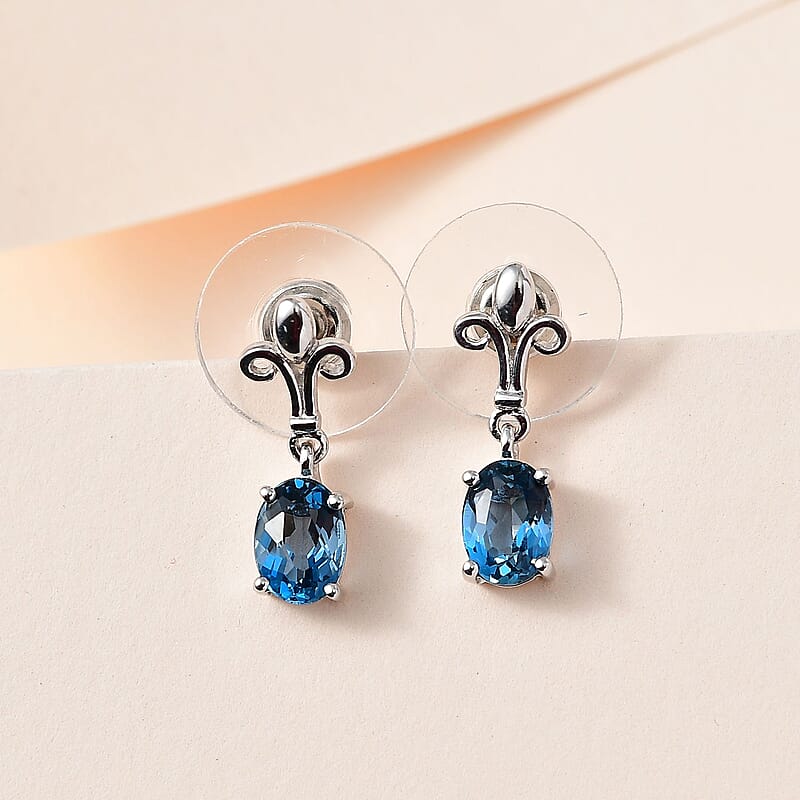 London Blue Topaz Dangle Earrings in Platinum Over Sterling Silver 1.75 ctw