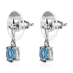London Blue Topaz Dangle Earrings in Platinum Over Sterling Silver 1.75 ctw