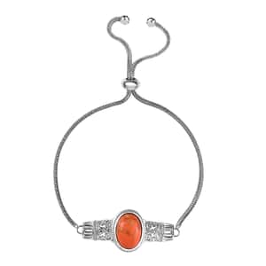 Karis Mojave Orange Turquoise Bolo Bracelet in Platinum Bond 5.65 ctw