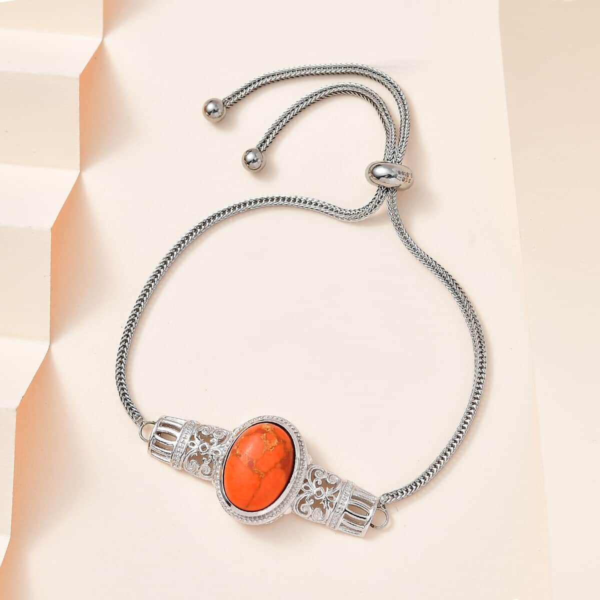 Karis Mojave Orange Turquoise Bolo Bracelet in Platinum Bond 5.65 ctw image number 1