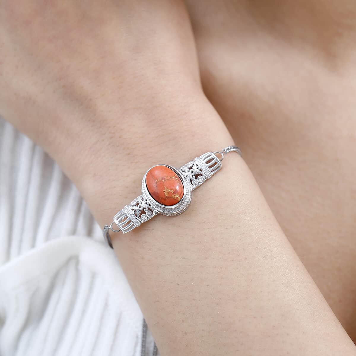 Karis Mojave Orange Turquoise Bolo Bracelet in Platinum Bond 5.65 ctw image number 2