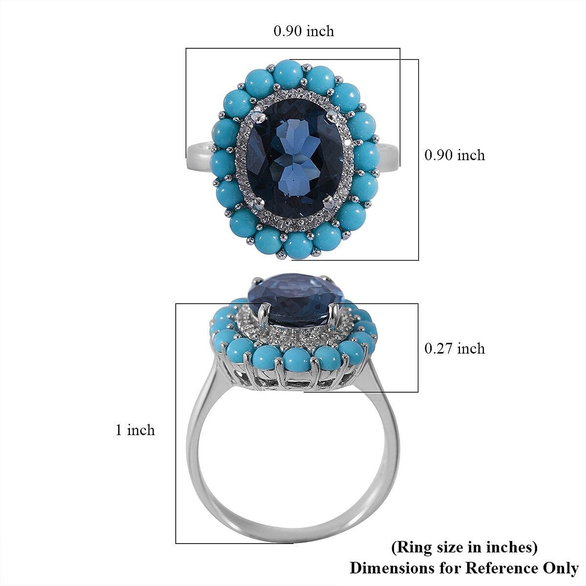 London Blue Topaz and Multi Gemstone Double Halo Ring in Platinum Over Sterling Silver (Size 7.0) 6.15 ctw image number 4