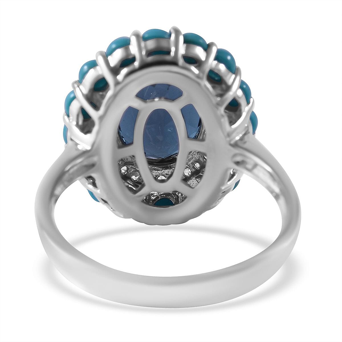 London Blue Topaz and Multi Gemstone Double Halo Ring in Platinum Over Sterling Silver (Size 8.0) 6.15 ctw image number 3