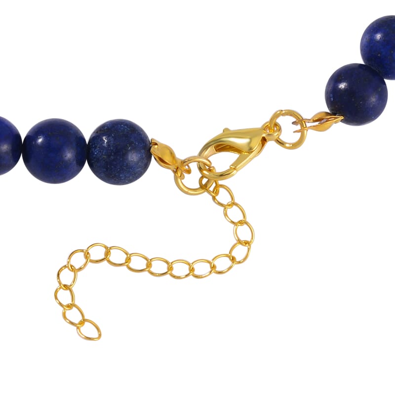 Lapis Lazuli Pixiu and Beaded Necklace 18-20 Inches in Goldtone 325.00 ctw