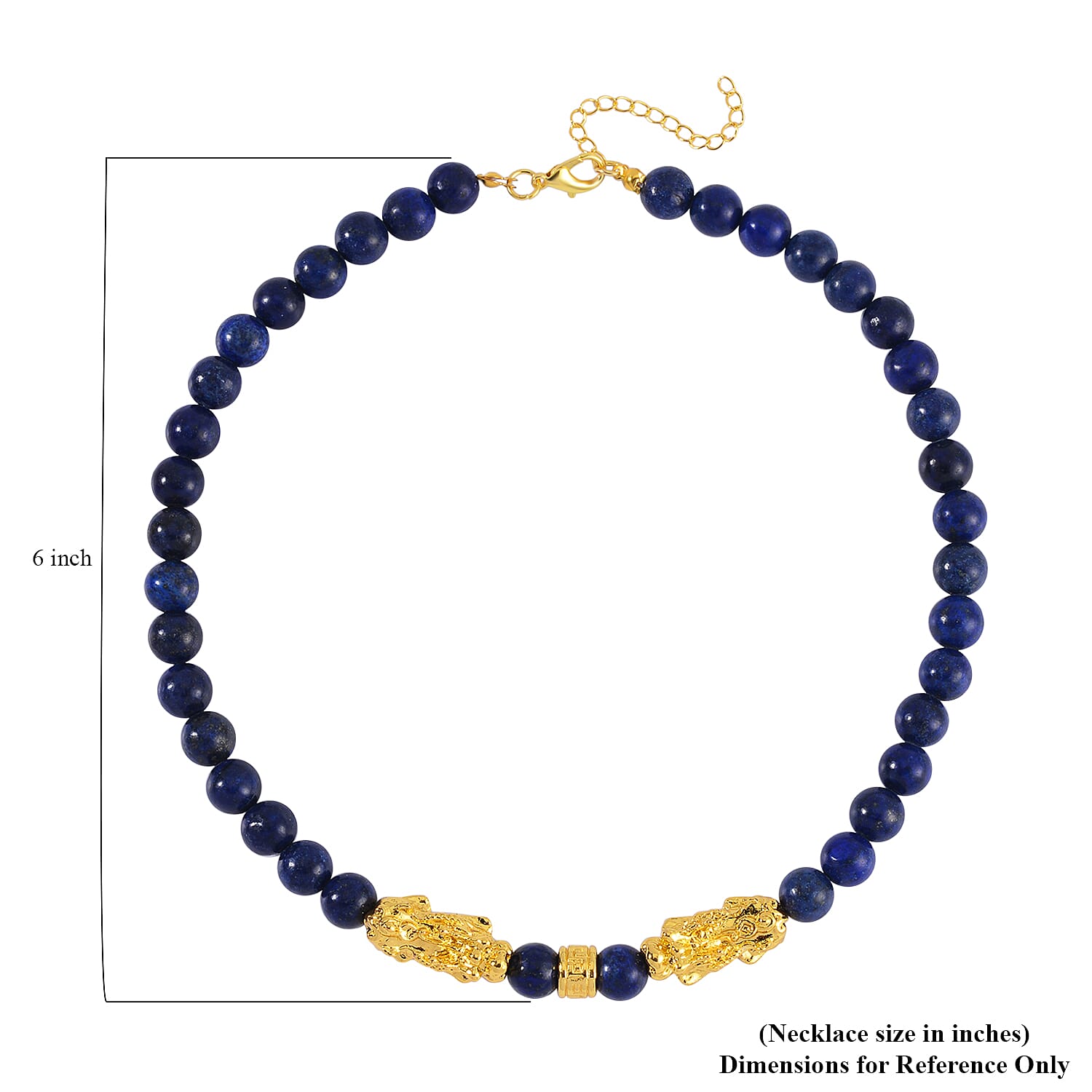 Lapis Lazuli Pixiu and Beaded Necklace 18-20 Inches in Goldtone 325.00 ctw