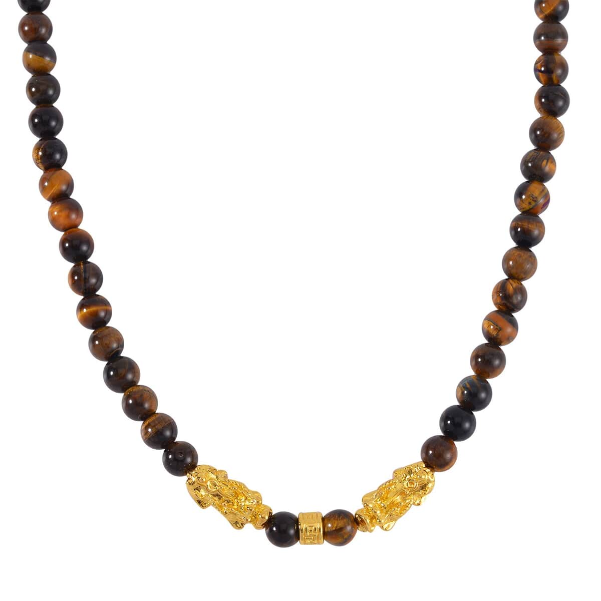 Yellow Tiger's Eye Pixiu and Beaded Necklace 18-20 Inches in Goldtone 325.00 ctw image number 2