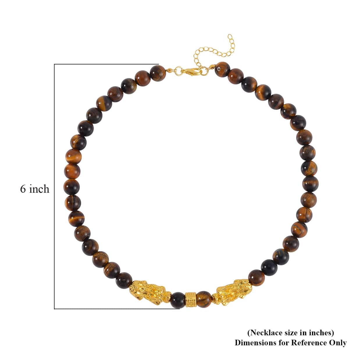 Yellow Tiger's Eye Pixiu and Beaded Necklace 18-20 Inches in Goldtone 325.00 ctw image number 4